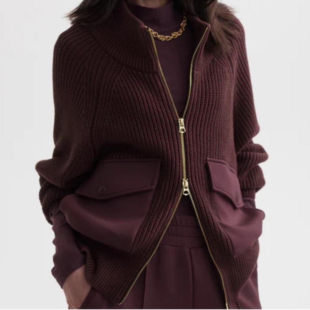Varley Burgundy Zip-Up Sweater